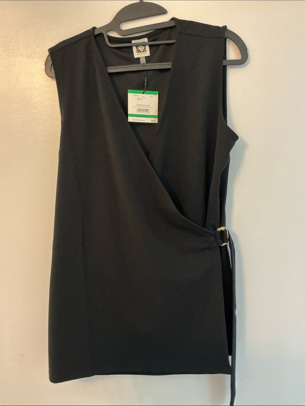 Anne Klein Black Sleeveless Wrap-Style Top with Side Tie